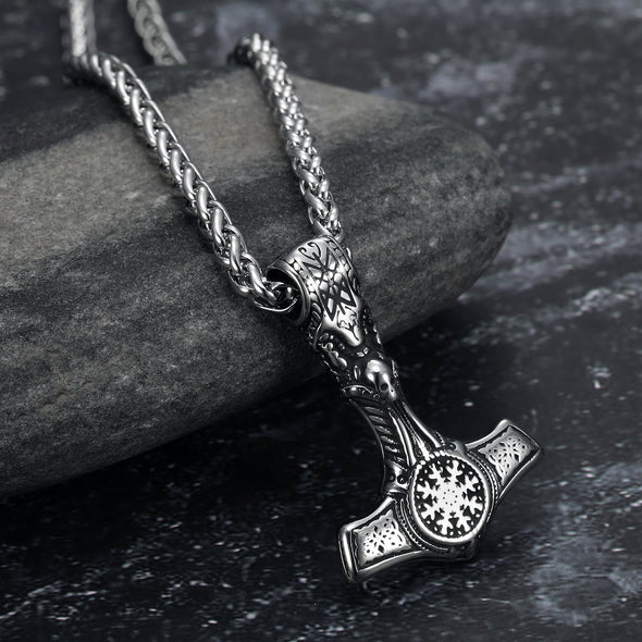 Explore Handcrafted Stainless Steel Mjolnir With Skull and Helm of Awe