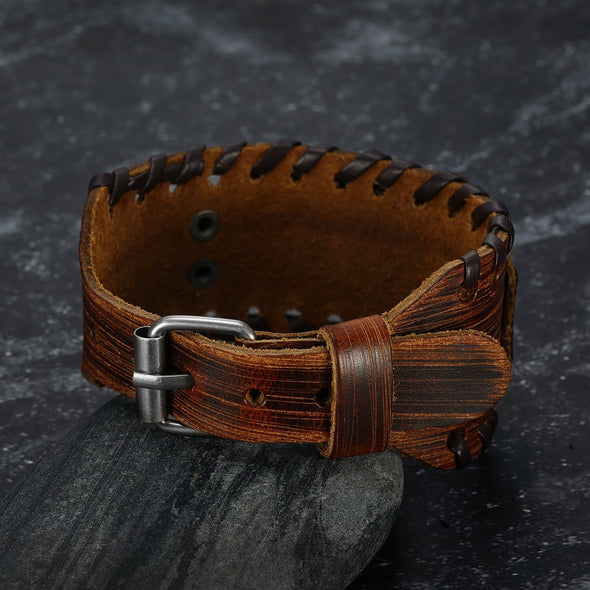 Explore Leather Buckle Arm Cuff With Fenrir Design