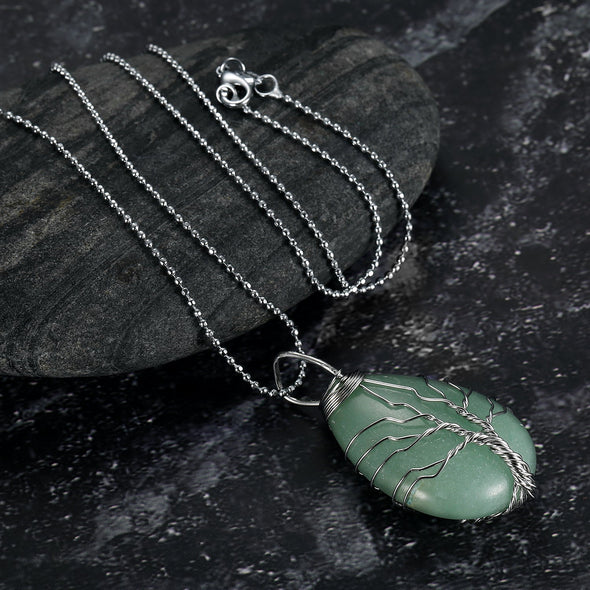 [LIMITED EDITION] Celtic Tree of Life Pendant & Chain on Teardrop Semi-Precious Stone