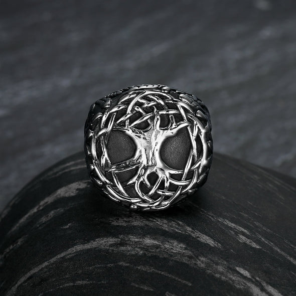 Explore Handcrafted Stainless Steel Yggdrasil / Tree of Life Signet Ring