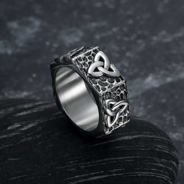 Explore Hexagonal Handcrafted Stainless Steel Triquetra Ring