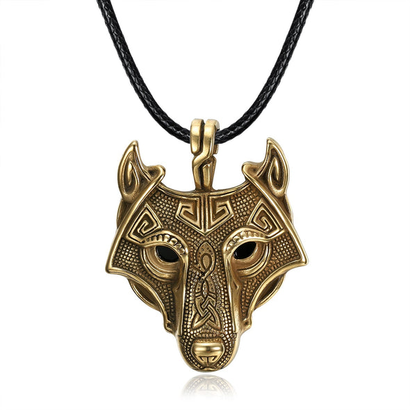 Explore Norse Wolf Head Necklace - Leather Chain