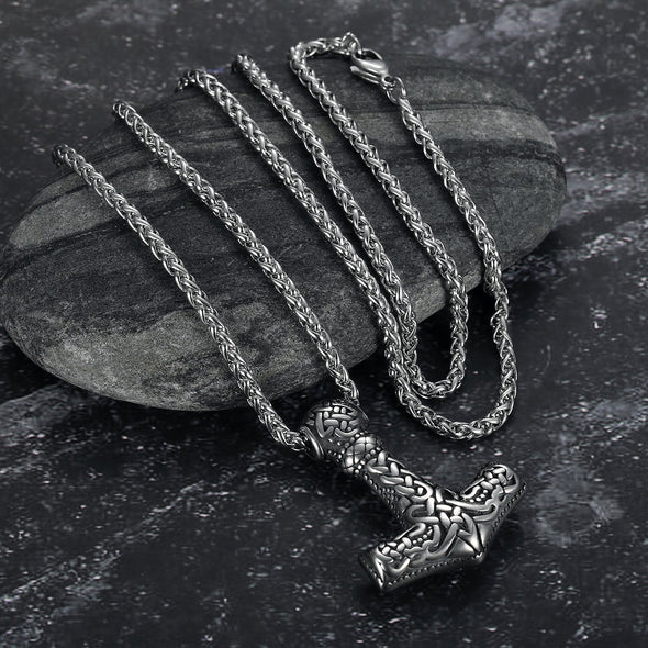 Explore Handcrafted Stainless Steel Fenrir Mjolnir Pendant