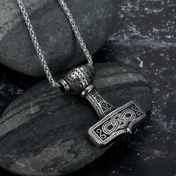 Explore Handcrafted Stainless Steel Chunky Mjolnir Necklace With Celtic Scrolls