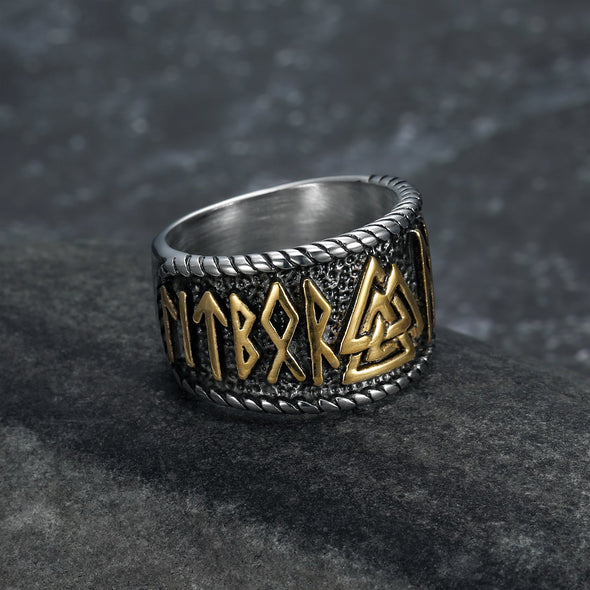 Explore Handcrafted Stainless Steel Dual Color Valknut and Rune Ring