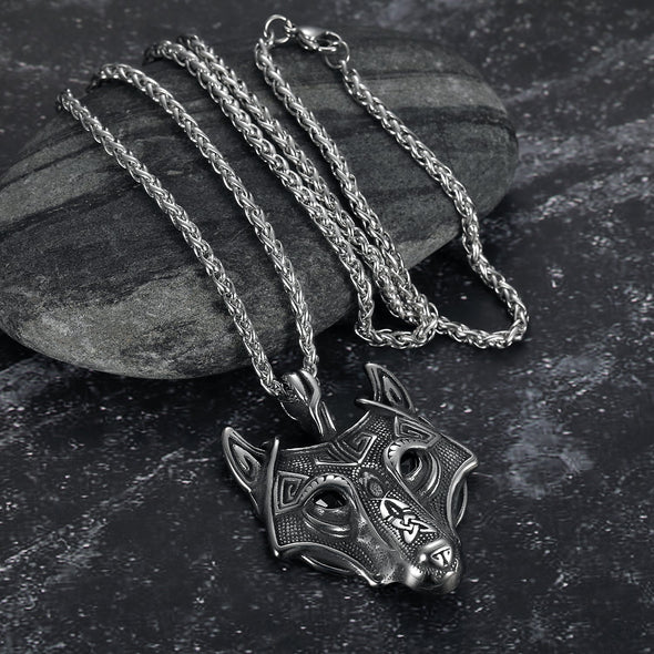 Explore Wolf Head Viking Pendant - Metal Chain