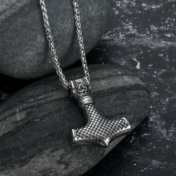 Explore Handcrafted Stainless Steel 'Knotwork' Mjolnir on Handcrafted Stainless Steel Link Chain