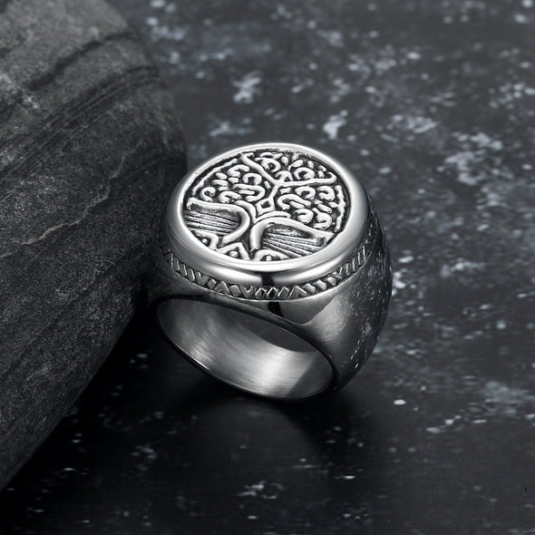 Explore Handcrafted Stainless Steel Yggdrasil / Tree of Life Circular Ring