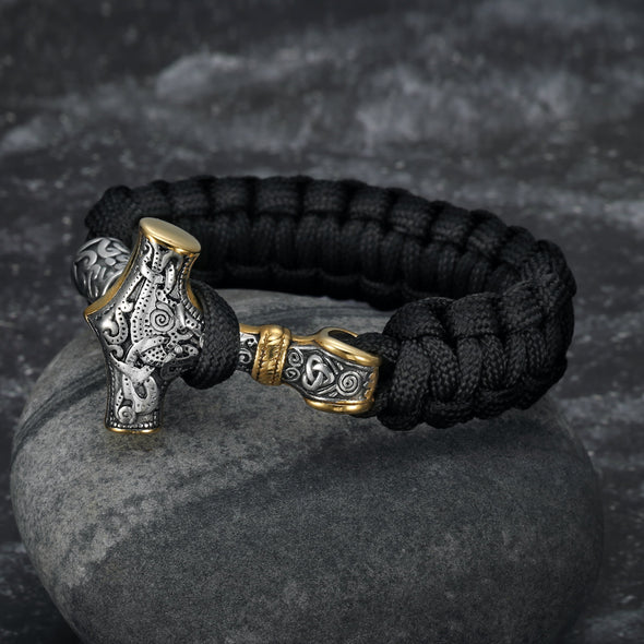 Explore Handcrafted Stainless Steel Paracord and Mjolnir Bracelet