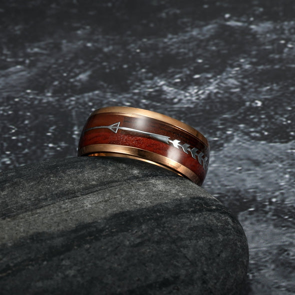 Explore Tungsten Carbide Wedding Band With Wood and Arrow Inlay