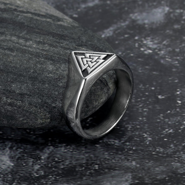 Explore Handcrafted Stainless Steel Triangular Valknut Ring