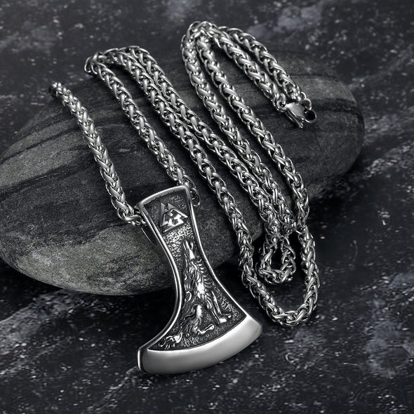 Explore Handcrafted Stainless Steel Valknut with Raven & Wolf Necklace