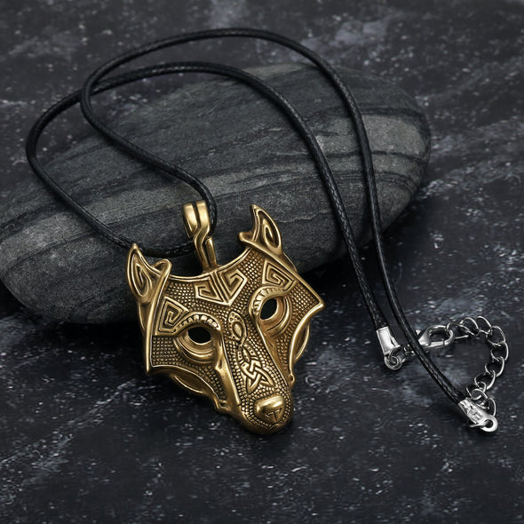 Explore Norse Wolf Head Necklace - Leather Chain