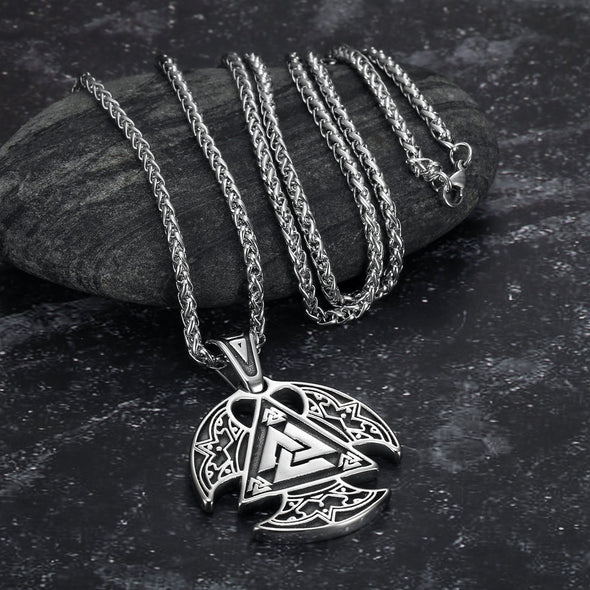 Explore Circular Handcrafted Stainless Steel Valknut Axe Head Pendant