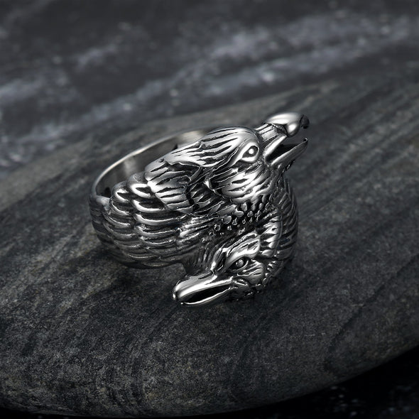 Explore Handcrafted Stainless Steel Twin Raven Ring