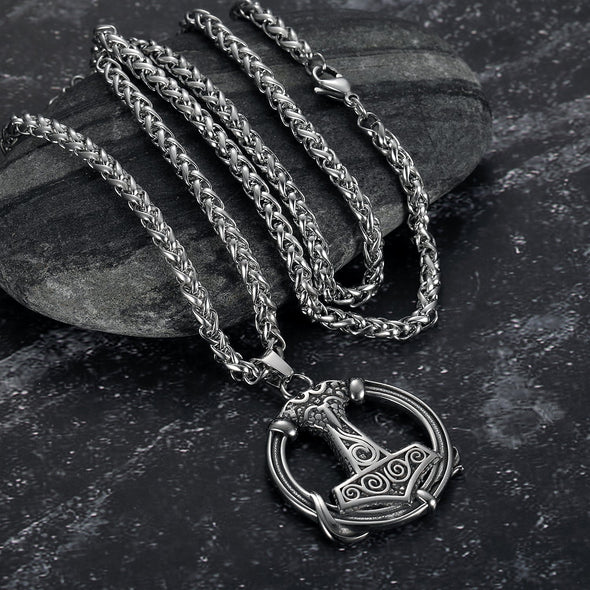 Explore Handcrafted Stainless Steel Thor's Hammer Circular Necklace