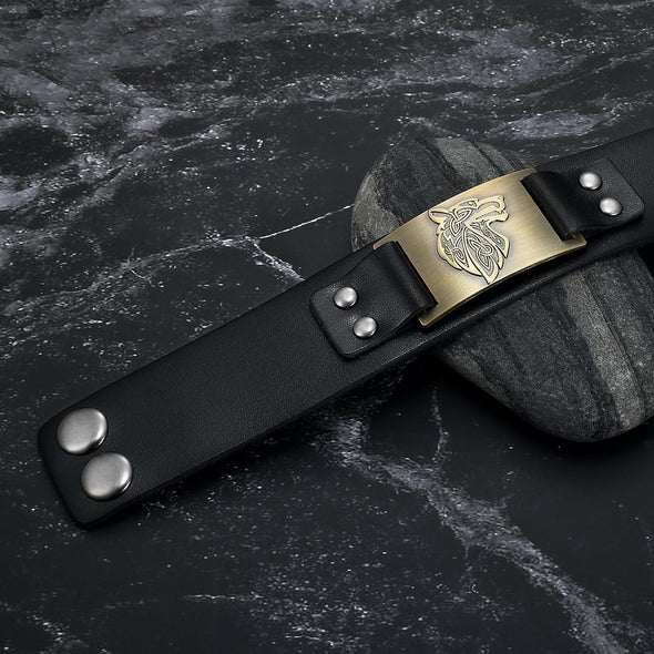 Explore Leather Viking Wolf Head Arm Cuff