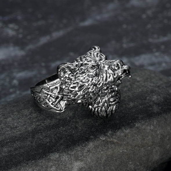 Explore Handcrafted Stainless Steel Odin and Wolf Ring