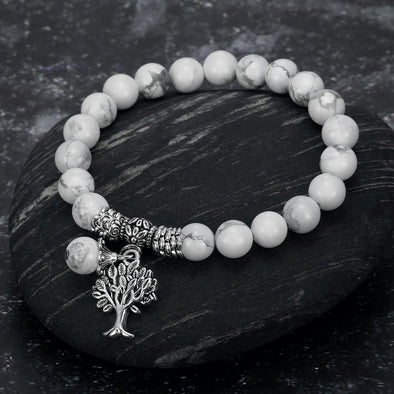 Explore White Howlite Gemstone Bracelet with Tree of Life Charm