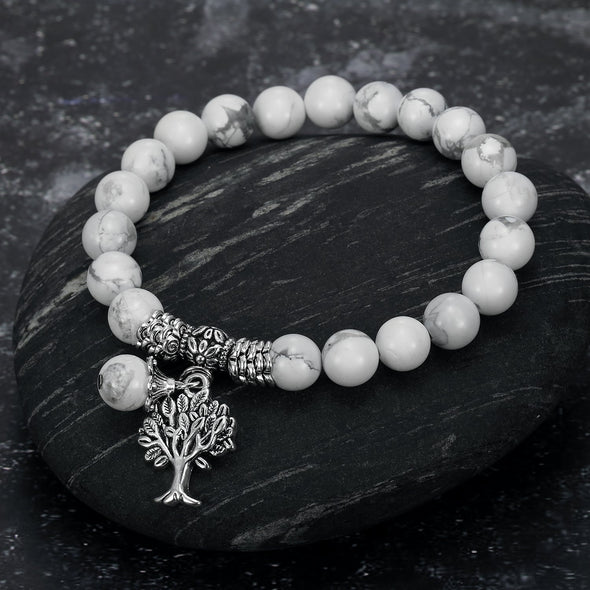 Explore White Howlite Gemstone Bracelet with Tree of Life Charm