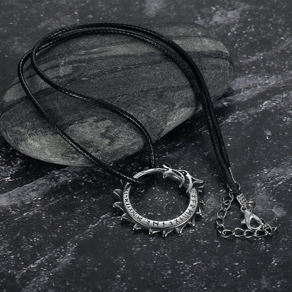 Explore Handcrafted Stainless Steel Jormungand Serpent and Rune Necklace