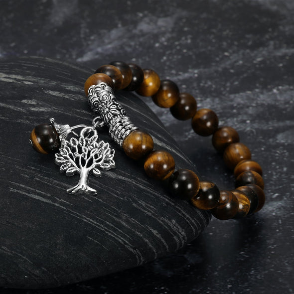 Explore Tiger Eye Gemstone Bracelet with Tree of Life Charm