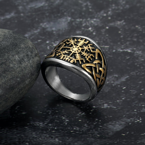 Explore Dual Color Handcrafted Stainless Steel Vegvisir and Celtic Knot Ring