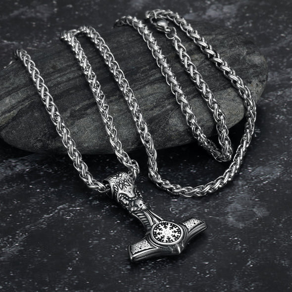 Explore Handcrafted Stainless Steel Mjolnir With Skull and Helm of Awe