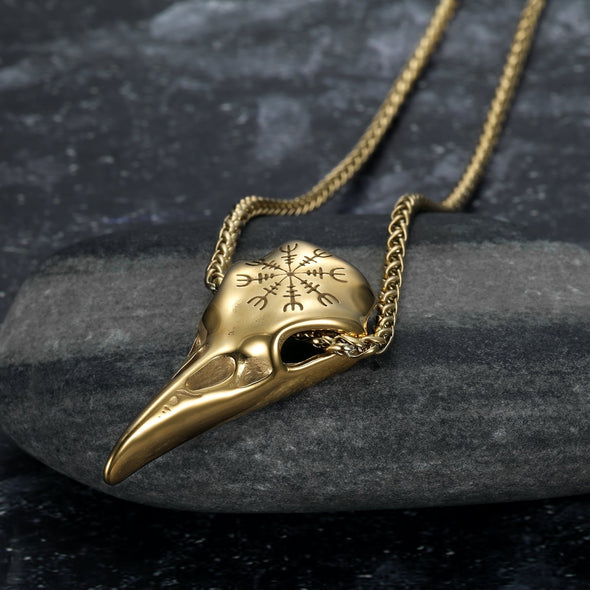 Gold & Silver Handcrafted Stainless Steel Raven Skull and Helm of Terror Pendant