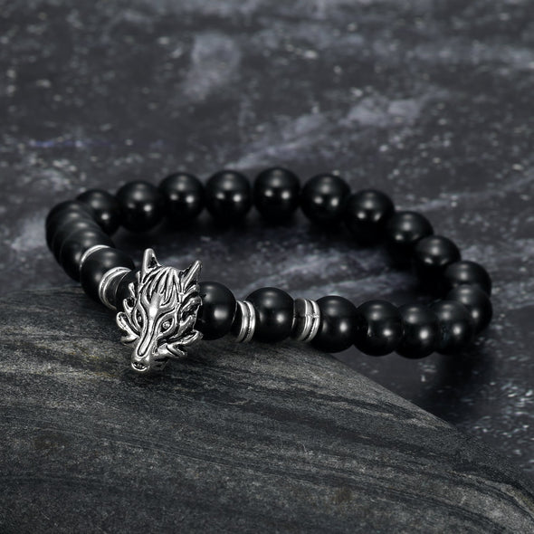 Explore Wolf Head and Lava Stone Bracelet