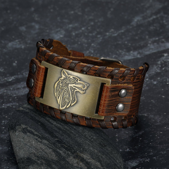 Explore Leather Buckle Arm Cuff With Fenrir Design