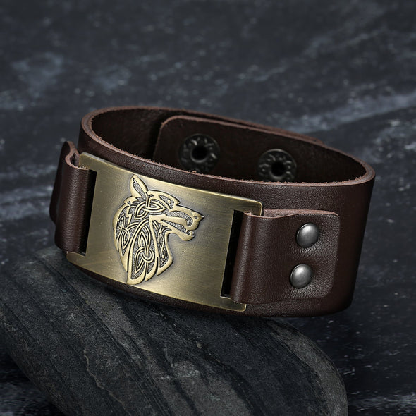 Explore Leather Viking Wolf Head Arm Cuff