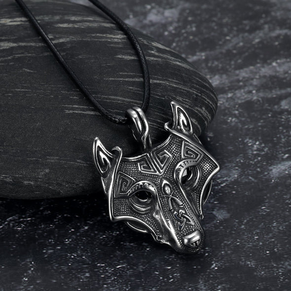 Explore Norse Wolf Head Necklace - Leather Chain