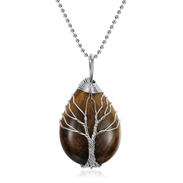 Explore Yggdrasil / Tree of Life Necklace on Teardrop Semi-Precious Stone