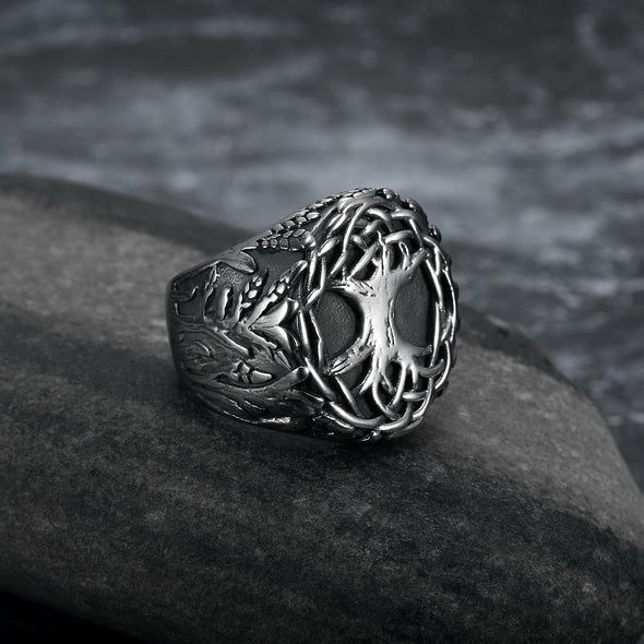 Explore Handcrafted Stainless Steel Yggdrasil / Tree of Life Signet Ring