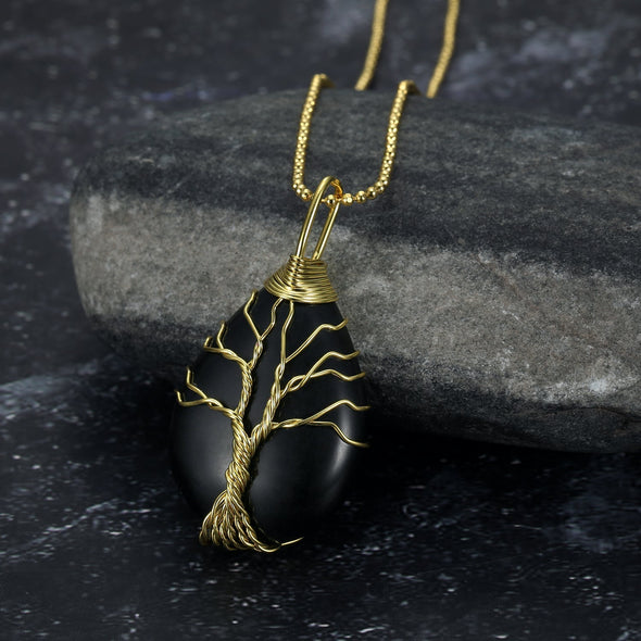 [LIMITED EDITION] Yggdrasil / Tree of Life Necklace on Teardrop Semi-Precious Stone