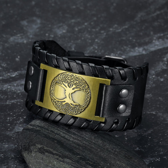 Explore Leather Buckle Arm Cuff With Metal Tree of Life / Yggdrasil Design