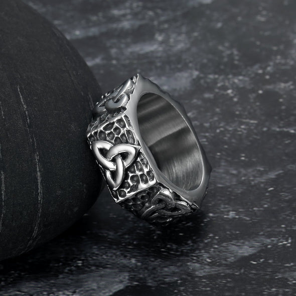 Explore Hexagonal Handcrafted Stainless Steel Triquetra Ring