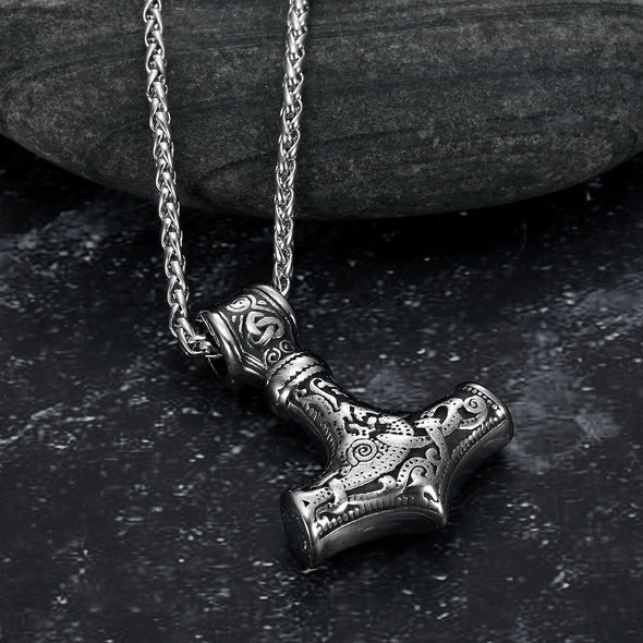 Explore Handcrafted Stainless Steel 'Knotwork' Mjolnir on Handcrafted Stainless Steel Link Chain