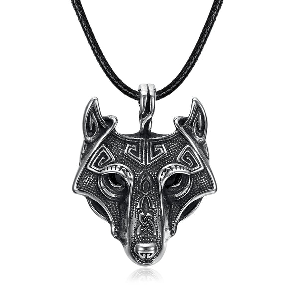 Explore Norse Wolf Head Necklace - Leather Chain