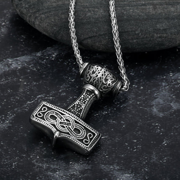 Explore Handcrafted Stainless Steel Chunky Mjolnir Necklace With Celtic Scrolls