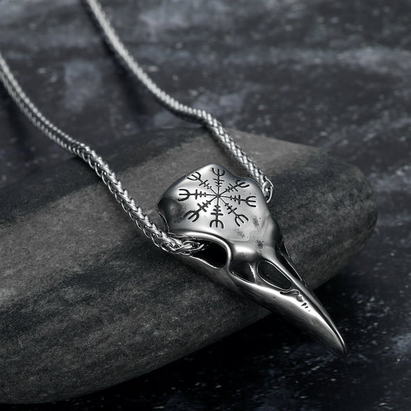 Explore Dual Color Handcrafted Stainless Steel Raven Skull and Helm of Awe Pendant