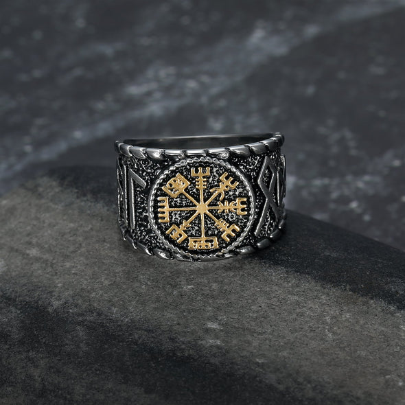 Explore Handcrafted Stainless Steel Vegvisir and Runes Ring