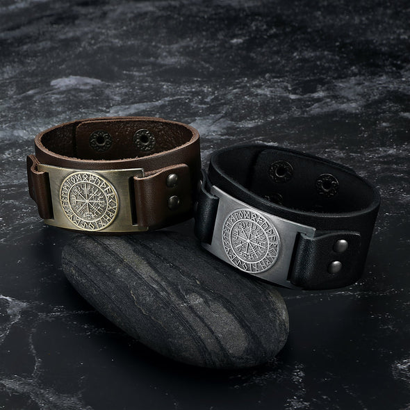 Explore Leather Viking Vegvisir Arm Cuff