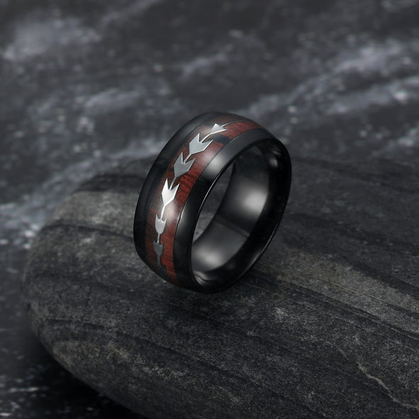 Explore Tungsten Carbide Wedding Band With Wood and Arrow Inlay