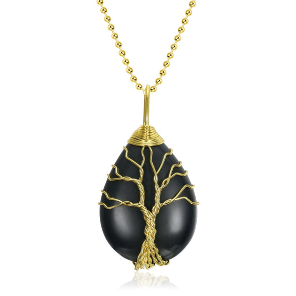 Explore Yggdrasil / Tree of Life Necklace on Teardrop Semi-Precious Stone