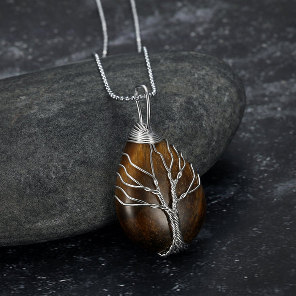 [LIMITED EDITION] Celtic Tree of Life Pendant & Chain on Teardrop Semi-Precious Stone