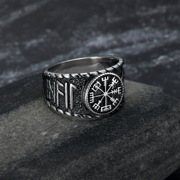 Explore Handcrafted Stainless Steel Vegvisir and Runes Ring