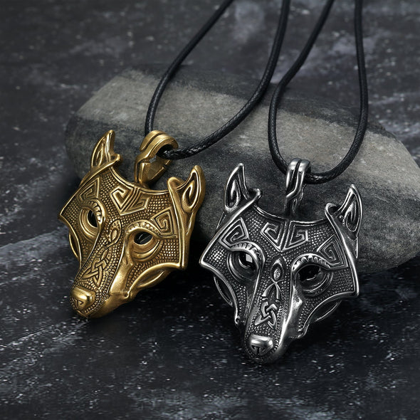 Explore Norse Wolf Head Necklace - Leather Chain