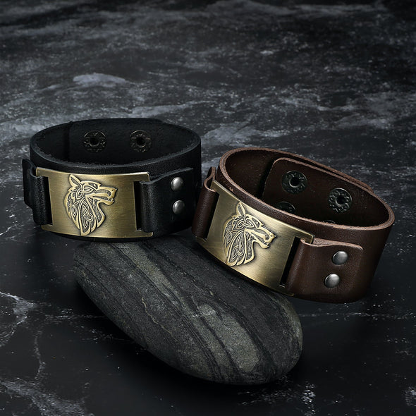 Explore Leather Viking Wolf Head Arm Cuff